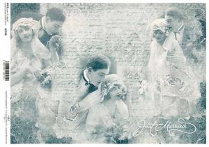 Papier ryżowy A4 R1536 Just married młoda para retro