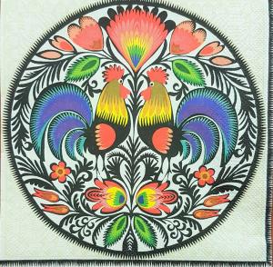 Serwetka Maki 1 sztuka ludowe łowickie - koguty w kole