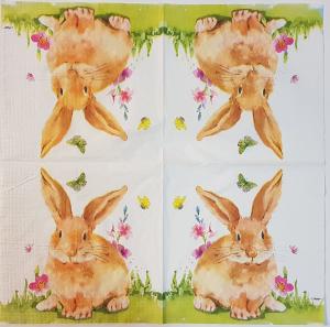 Serwetka PPD 1 sztuka 33x33 Królik z kwiatami