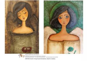 Papier ryżowy A4 Anioł z brązowym kwiatem. Anioł w zieleni A4R102