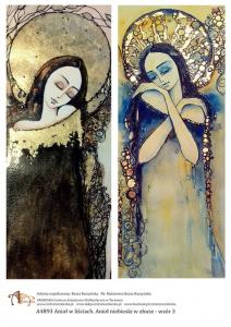 Papier ryżowy A4 Anioł w liściach. Anioł niebieski w złocie A4R93