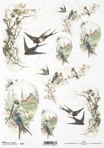 Papier ryżowy A4 R0671 Ptaki jaskółki mniejsze