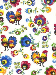 Tkanina bawełniana 50x70cm wzór Koguty - biały