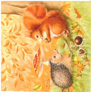 Serwetka Ambiente 33x33 1 sztuka - Jesień / wiewiórka i jeż
