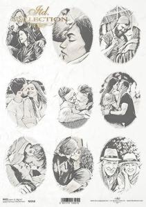 Papier ryżowy A4 R2218 napis b/cz Scenki zakochanych komiks