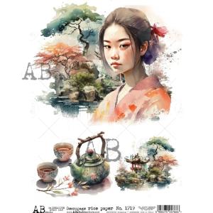 Papier ryżowy AB A4 1719 Japonia dziewczyna i imbryk