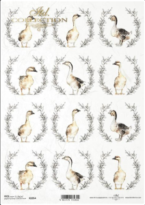 Papier ryżowy A4 R2054 Zwierzaki  w wianuszkach - gęsi WN