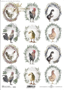 Papier ryżowy A4 R2055 Zwierzaki  w wianuszkach - kury WN