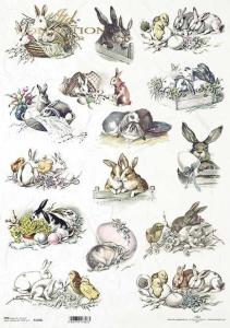 Papier ryżowy A3 R1008L Zwierzęta - zające i kurczaki WN