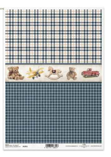 papier ryżowy do decoupage R1951 niebieska kratka zabawki maskotki misie.png