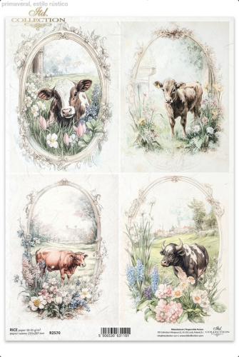 papier ryżowy do decoupage R2570 krowy wiejskie zwierzęta wiosenne klimaty rustykalny styl.png
