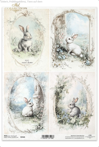 Papier ryżowy do decoupage R2568 króliki wielkanocne króliczki jajka wielkanocne wielkanoc wiosenne klimaty wiejskie zwierzęta.png