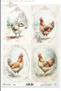 Papier ryżowy A4 R2563 Kury w ramce