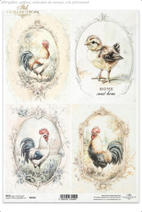 Papier ryżowy A4 R2562 Koguty w ramce