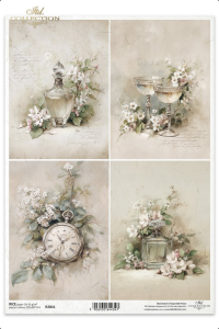 Papier ryżowy A4 R2841 kwiaty/kieliszki/zegar/perfum