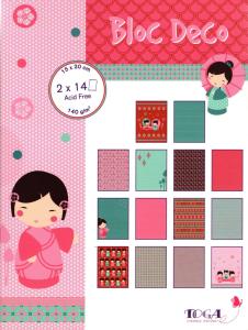 Papier scrap bloczek 28 kartek 15x20cm 140g/m Kokeshi japan doll