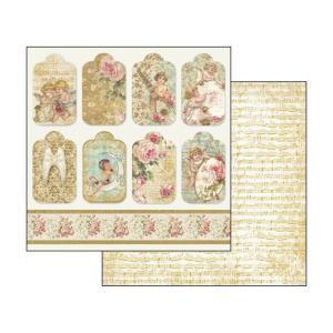 Papier scrap 30x30cm 1kartka aniołki nuty zawieszka