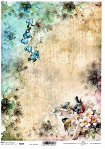 Papier ryżowy A4 R1386 wiosna ptaszki